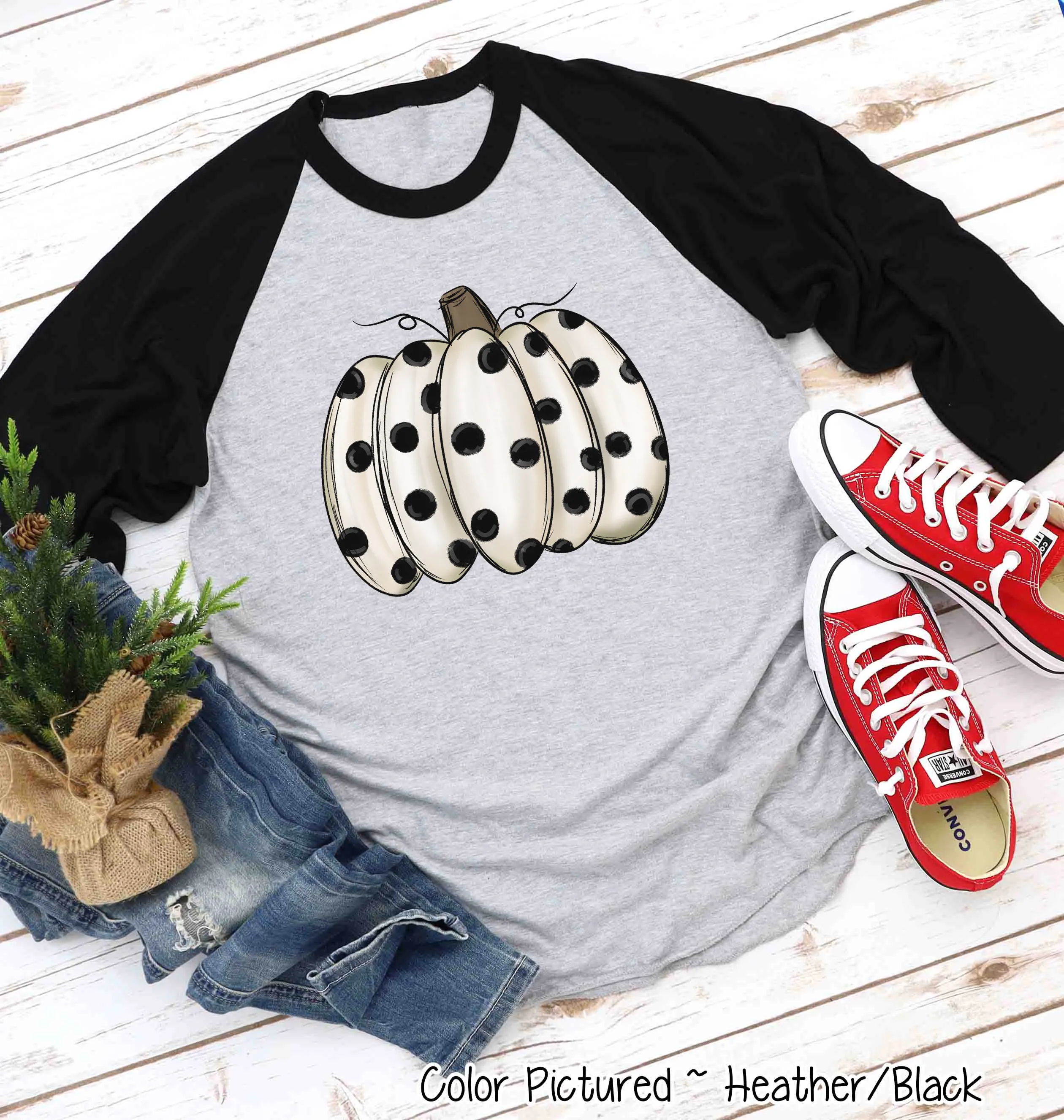 White Polka Dot Pumpkin Raglan Shirt