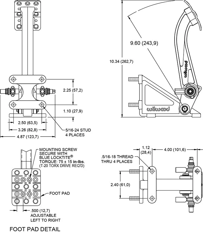 Wilwood PEDAL ASSEMBLY,6:1,DUAL M/C,TRUNNION