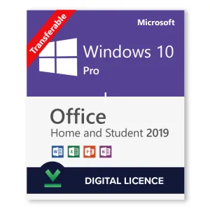 Windows 10 Pro   Microsoft Office 2019 Home and Student Bundle - Transferable Digital Licences