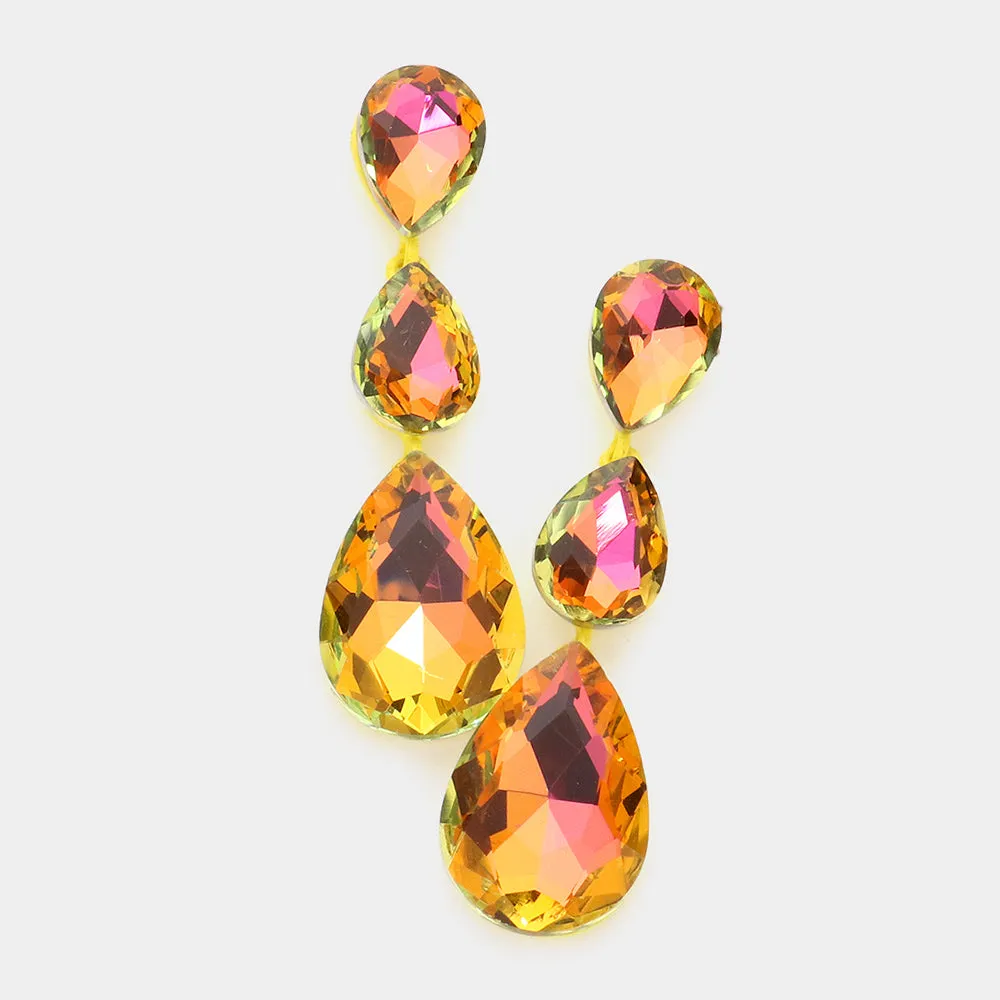 Yellow AB Triple Teardrop Earrings | 582244