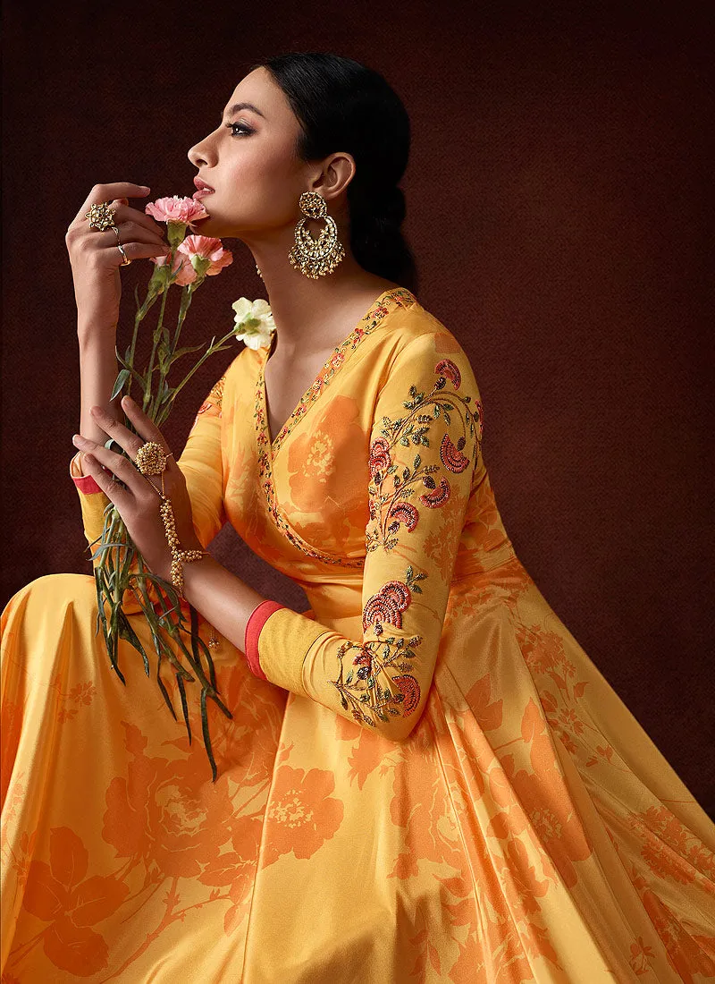 Yellow Designer Anarkali Gown Suit