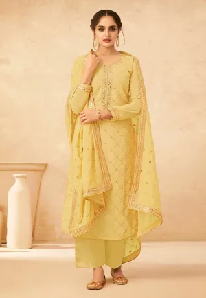 Yellow Golden Embroidered Palazzo Suit