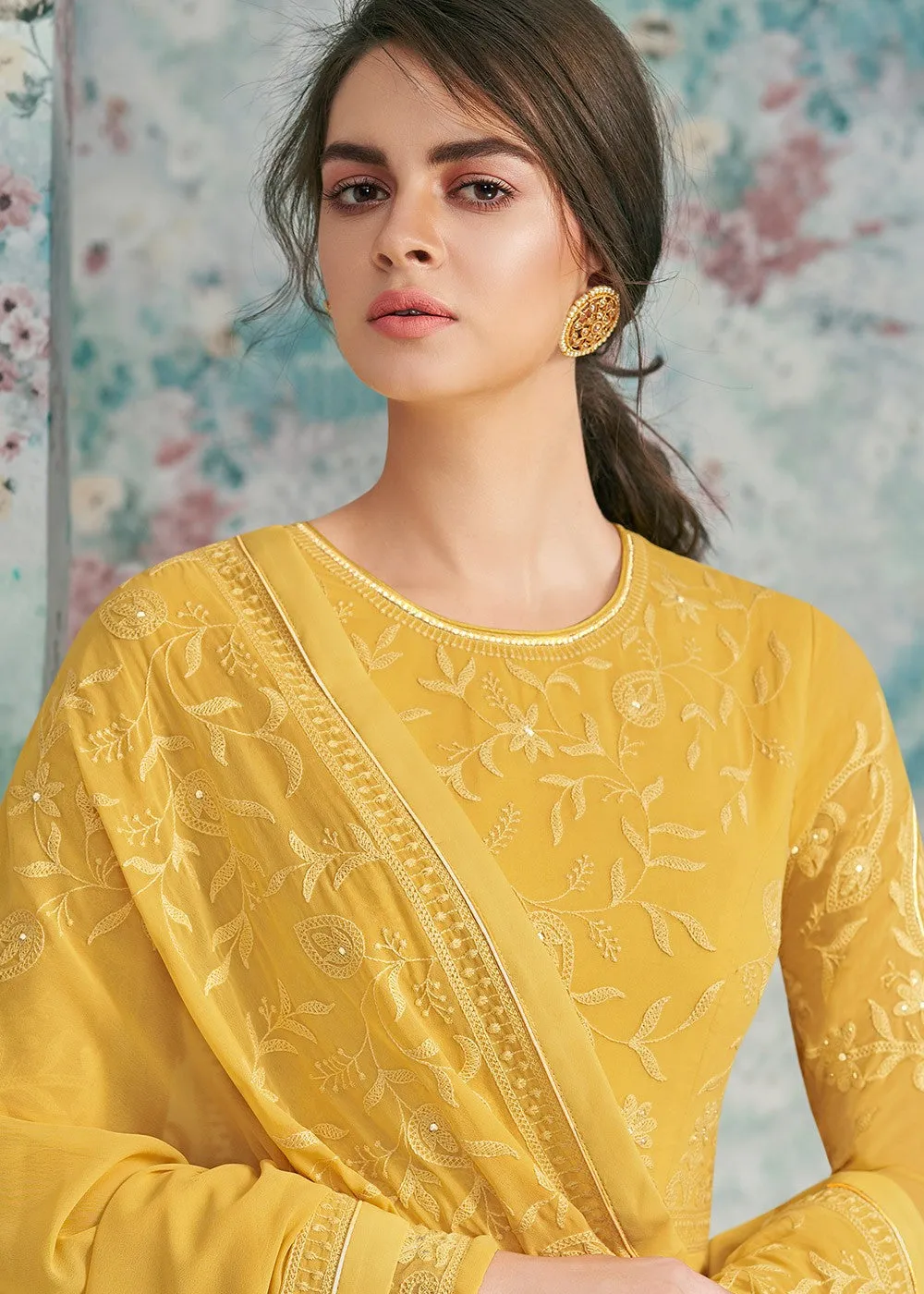 Yellow Lucknowi Anarkali Suit