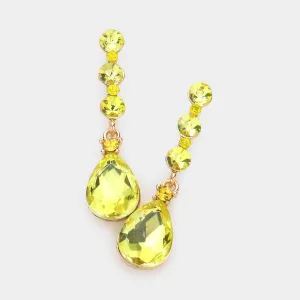 Yellow Teardrop and Round Crystal Dangle Earrings  | Pageant Earrings | 605238