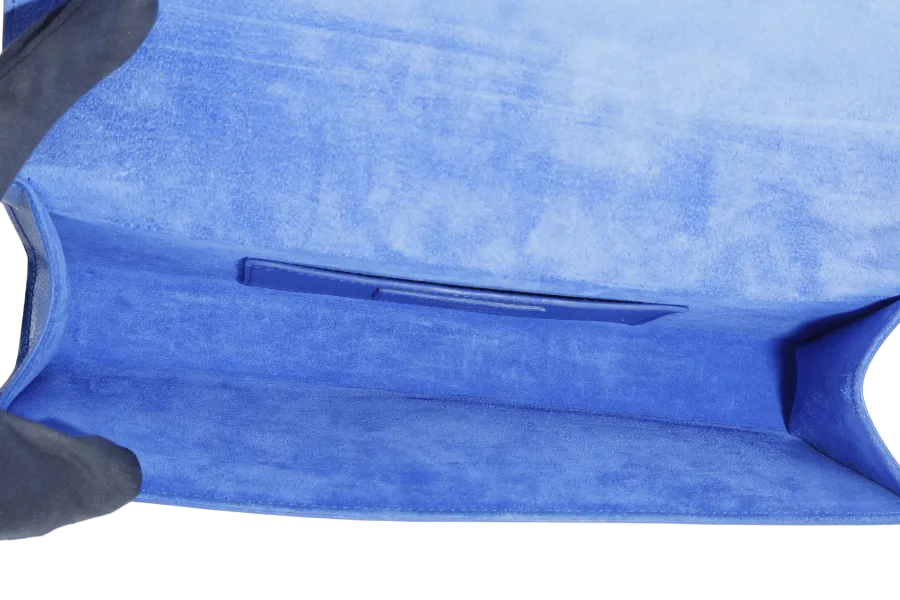 YVES SAINT LAURENT (YSL) RECTANGLE CLUTCH BLUE LEATHER GOLD HARDWARE WITH DUST COVER