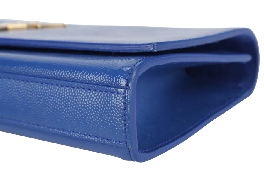 YVES SAINT LAURENT (YSL) RECTANGLE CLUTCH BLUE LEATHER GOLD HARDWARE WITH DUST COVER