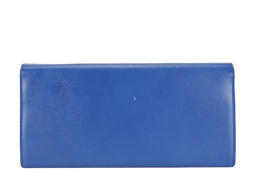 YVES SAINT LAURENT (YSL) RECTANGLE CLUTCH BLUE LEATHER GOLD HARDWARE WITH DUST COVER