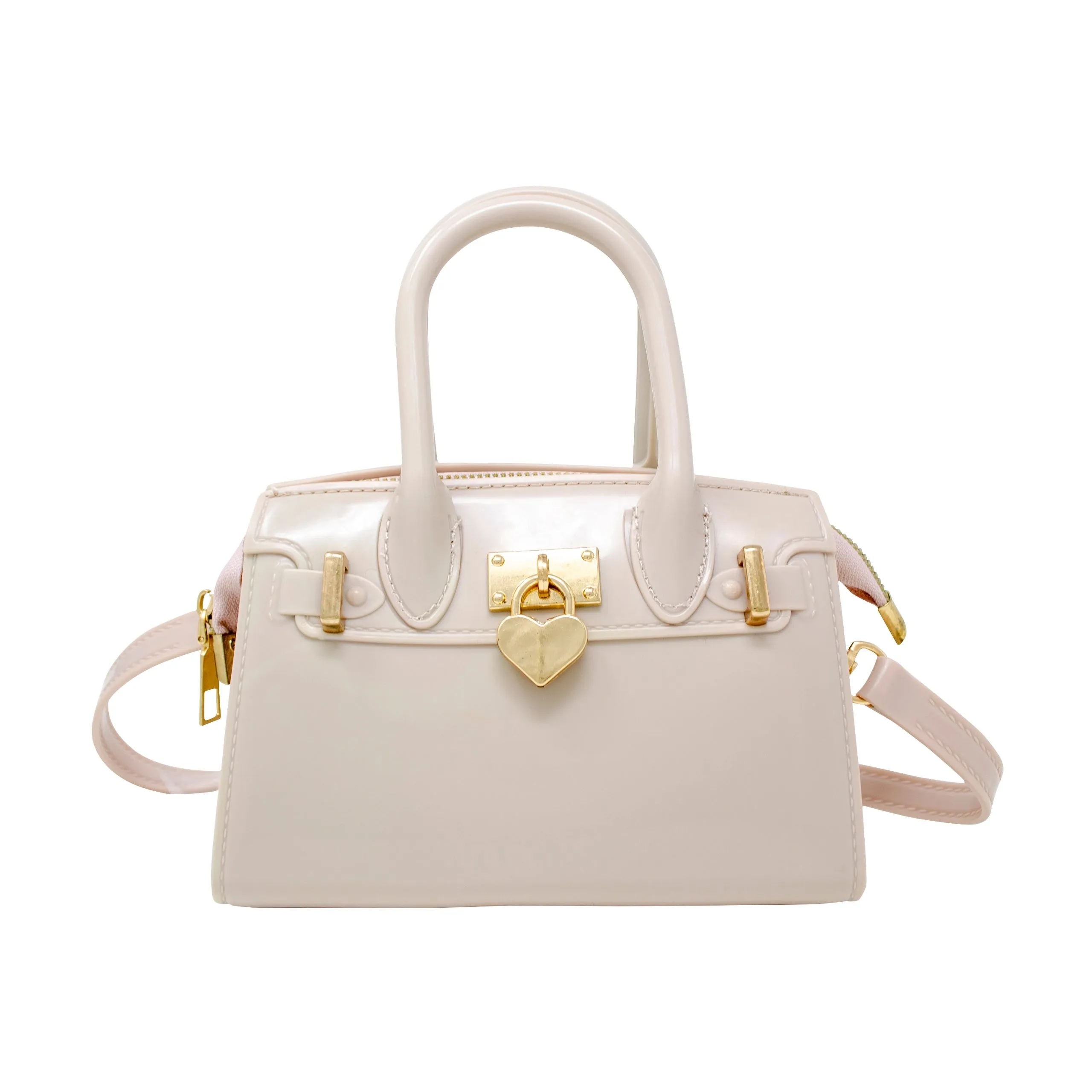 Zomi Gems Jelly Heart Locket Satchel Bag - Cream